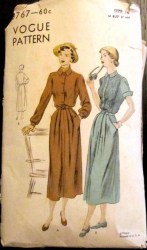 6767 VOGUE 1949 SHORT - LONG SLEEVE BUTTON TOP DRESS PATTERN 12 BUST 30" UNCUT